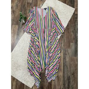 Eloquii Elements Size 16 Striped Kimono Shark Bite Hem Maxi Dress